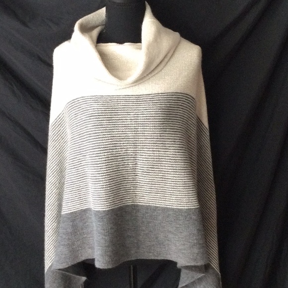 Chico's Gray and Cream Striped Sweater Poncho - Picture 1 of 5